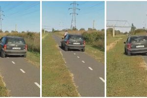 Șofer filmat în timp ce merge cu maşina printre biciclişti, pe pista spre Serbia