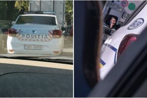 FOTO Poliţist surprins în trafic vorbind la telefon la Sibiu