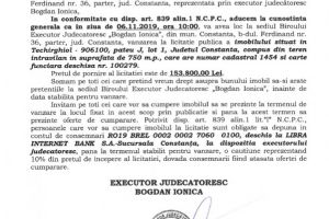 B.E.J. “Bogdan Ionica organizeaza licitatie publica in vederea vanzarii unui imobil din Techirghiol
