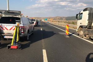 FOTO Măsurători pe A1 Sibiu – Sebeş. S-a tasat asfaltul în zona cu probleme
