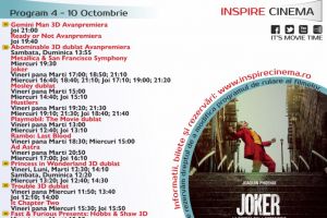 Program Cinema Inspire Alba Mall. Ce filme vor rula în perioada 4 – 10 octombrie 2019