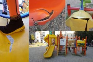 FOTO ȘTIREA TA. Spaţiu de joacă din Alba Iulia în paragină. Copiii se pot accidenta