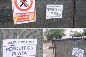 Focşănenii fac haz de necaz: Pescuit cu plată la Școala 10 în balta Primăriei