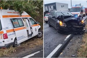 FOTO Accident cu trei maşini pe drumul dintre Şelimbăr si Cisnădie – O ambulanţă implicată