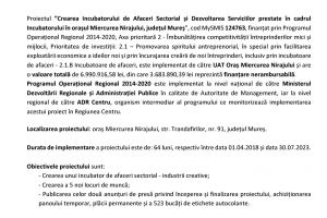Data publicării (…10.2019)  Anunţ începere proiect ”Crearea Incubatorului de Afaceri Sectorial şi Dezvoltarea Serviciilor prestate în cadrul Incubatorului în oraşul Miercurea Nirajului, judeţul Mureş”