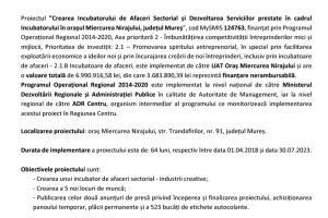 Anunţ începere proiect ”Crearea Incubatorului de Afaceri Sectorial şi Dezvoltarea Serviciilor prestate în cadrul Incubatorului în oraşul Miercurea Nirajului, judeţul Mureş”
