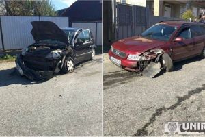FOTO. Accident rutier pe o stradă din oraşul Abrud: Coliziune între două autoturisme
