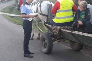 Veste şi plăcuţe reflectorizante, distribuite de poliţişti căruţaşilor