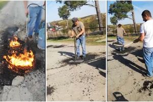 VIDEO. Sătui de promisiuni, localnicii dintr-un sat îşi repară singuri drumul