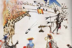 Un bărbat a plecat lejer în mână cu o operă de Salvador Dali, expusă într-o galerie de artă