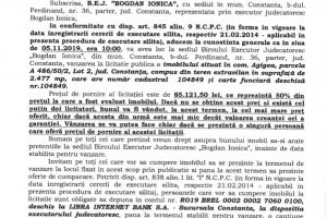 Licitatie publica organizata de B.E.J. Bogdan Ionica