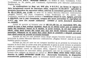 Licitatie publica organizata de B.E.J. Bogdan Ionica