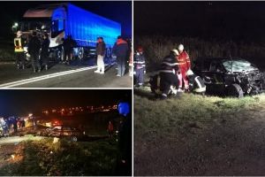 FOTO. ACCIDENT rutier cu trei autotuirsme implicate, pe DN1, în sensul giratoriu de la Sântimbru: Două persoane transportate la spital. Traficul este blocat