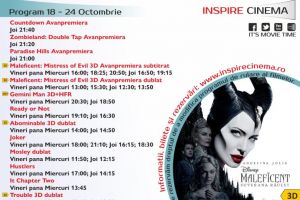 Program Cinema Inspire Alba Mall. Ce filme vor rula în perioada 18 – 24 octombrie 2019