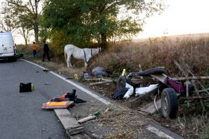 VIDEO Doi soţi din Botoşani au văzut moartea cu ochii! Căruţa în care se aflau a fost spulberată de o furgonetă