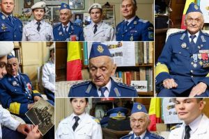FOTO. Întâlnire emoţionantă între generaţii, la Centenar: Elevi de la Colegiul Militar din Alba Iulia, vizită la un veteran aviator, erou al celui de-al Doilea Război Mondial