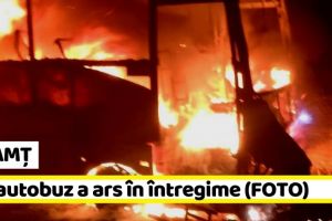 NEAMȚ: Incendiu azi-noapte. Un autobuz a ars complet (FOTO)