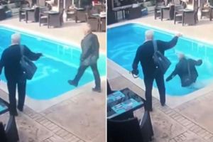 VIDEO – Accident de muncă neobişnuit –  un inspector ANAF a căzut în piscina localului pe care îl inspecta