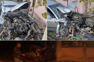 Foto| Accident rutier GRAV la Galda de Sus, cu 4 victime, printre care şi un minor, după ce şoferul a intrat într-un stâlp