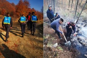 FOTO INCENDIU de vegetaţie uscată în masivul Vulcan din judeţul Alba: Pompierii intervin la faţa locului pentru stingerea focului