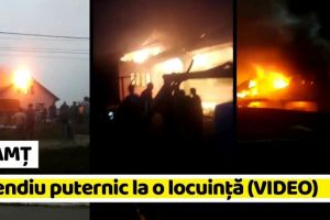 NEAMȚ: Incendiu puternic la o locuinţă din Neamţ. 2 persoane au ajuns la spital (VIDEO)