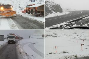 FOTO| Strat de zăpadă consistent şi ceaţă densă pe Transfăgărăşan: Drumarii au început deszăpezirea