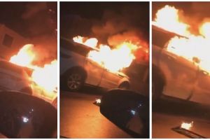 Maşină făcută scrum în urma unui incendiu, la Dumbrăviţa