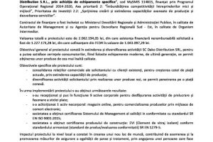 Comunicat de presa: Finalizarea proiectului  Cresterea si diversificarea capacitatii de productie la S.C. Dako Distribution S.R.L.,  prin achizitia de echipamente specifice
