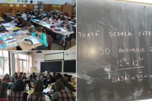 FOTO| „Toată şcoala citeşte!” la liceul „HCC”, Abrud: Școala a devenit pentru 10 minute o mare sală de lectură