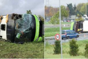 Români implicaţi intr-un accident de autocar în Franţa: 33 de răniţi după ce autocarul s-a răsturnat