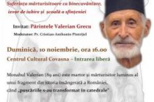 Conferinţă cu părintele Valerian Grecu, la Covasna
