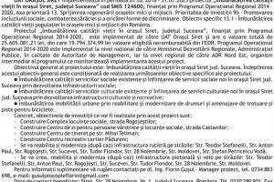 Lansarea proiectului „Îmbunătăţirea calităţii vieţii în oraşul Siret, judeţul Suceava”
