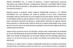 Finalizarea proiectului „Dezvoltarea unei unităţi de fabricare a echipamentelor electronice”