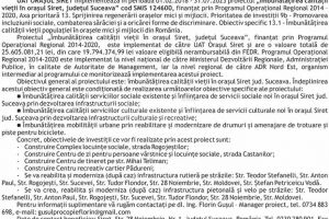 Lansarea proiectului „Îmbunătăţirea calităţii vieţii în oraşul Siret, judeţul Suceava”