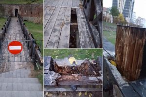 FOTO, VIDEO ȘTIREA TA |  Un pod de lemn din Cetatea Alba Carolina, inaugurat doar de câţiva ani, DEGRADAT complet