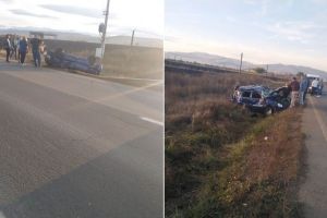 ACCIDENT pe DN1, la intrare în Sebeş, la Vinţişoara. Maşină răsturnată cu roţile în sus, pe marginea şoselei