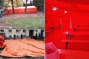 FOTO| Cort montat în faţa prefecturii pentru predarea buletinelor de vot: Membrii comisiilor electorale nu vor mai aştepta pe holuri predarea buletinelor