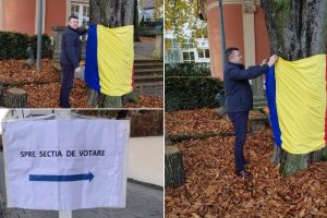 FOTO| Tricolorul, „GHID” pentru o secţie de votare din Germania. Iniţiativa inedită a unui bărbat din Alba