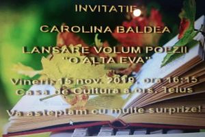 Vineri, 15 noiembrie – lansarea volumului de poezii „O altă Eva” la Casa de Cultură a oraşului Teiuş