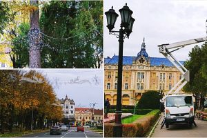 Satu Mare, în toiul pregătirilor de sărbători! Se montează instalaţii în Parcul Central
