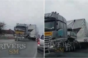 VIDEO. Circulaţie îngreunată. Imagini cu transportul agabaritic ce trece prin judeţul Satu Mare