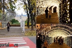 FOTO. Tunel de lumini, instalat în Parcul Central din Satu Mare. Mii de beculeţe vor lumina oraşul