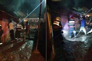 FOTO. Incendiu în cartierul rromilor din oraşul Tăşnad. O persoană a suferit arsuri