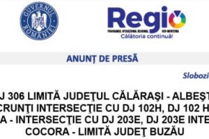 Lansare proiect: MODERNIZARE DJ 306 LIMITĂ JUDEŢUL CĂLĂRAŞI – ALBEŞTI – ANDRĂŞEŞTI – GHEORGHE DOJA – CRUNŢI INTERSECŢIE CU DJ 102H, DJ 102 H INTERSECŢIE CU DJ 306 – REVIGA – COCORA – INTERSECŢIE CU DJ 203E, DJ 203E INTERSECŢIE CU DJ 102H – COCORA – LIMITĂ JUDEŢ BUZĂU