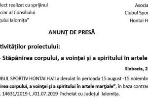 Finalizarea activităţilor proiectului: „HONTAI – Stăpânirea corpului, a voinţei şi a spiritului în artele marţiale”