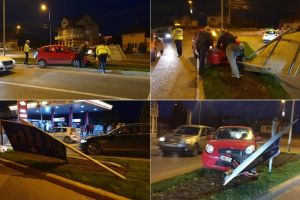 FOTO VIDEO| A vrut sa afâneze pamântul de flori: O şoferiţă a ajuns cu masina pe rondoul din sensul giratoriu de la intersectia Căii Moţilor cu B-dul Horea