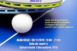 În ajunul Zilei Nationale, Alba Iulia este capitala tenisului de masă la nivel de amatori | Sâmbătă, „Cupa Unirii 101”, în Sala Universităţii „1 Decembrie 1918”