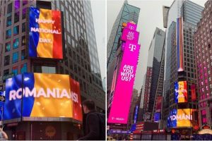 Ziua Naţională a României, sărbătorită în Statele Unite. Mesajul afişat în piaţa Times Square din New York