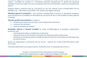 Comunicat de presa:  Finalizarea implementarii proiectului Cresterea competivivitatii economice a S.C. METAL COM INOX S.R.L.- etapa 2