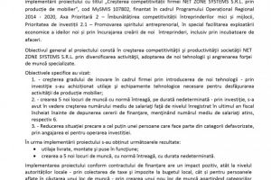Anunt de presa :  Finalizarea proiectului Cresterea competitivitatii firmei NET ZONE SYSTEMS S.R.L. prin productie de mobilier